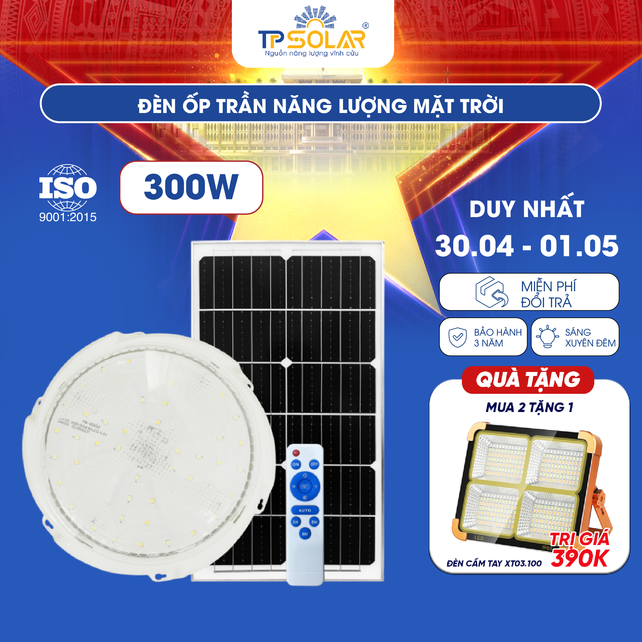 Đèn ốp trần năng lượng mặt trời (TP.OT01.300 / TP.OT01.600)