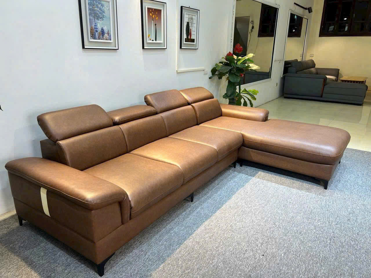 Bộ sofa da góc L mẫu SFD07 chưa bao gồm bàn trà