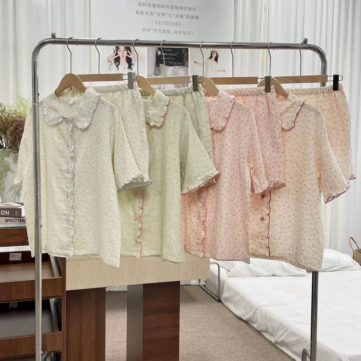 Bộ Pizama Cổ Sen Viền Bèo Xô Cotton Cộc_thumbnail_8