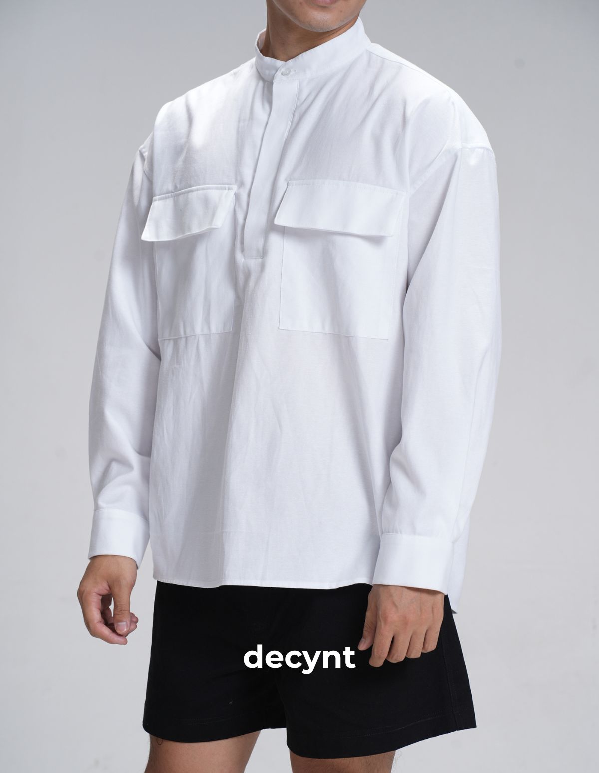 The Safari Band Shirt decynt - Áo sơ mi cổ trụ tay dài 2 túi bản to trước ngực chất liệu oxford dày lên form đẹp_thumbnail_11