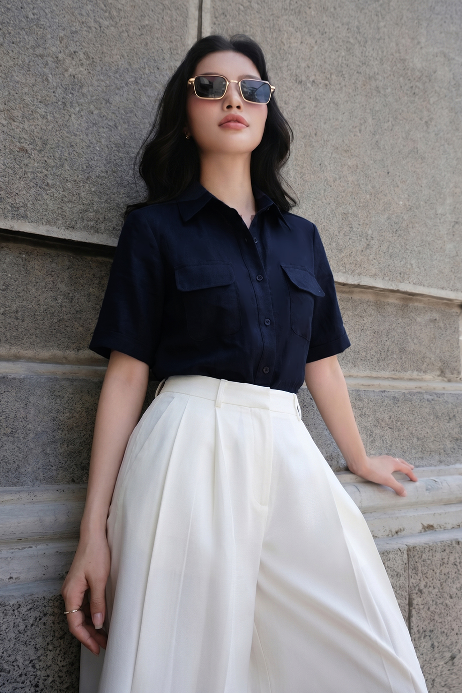 Áo sơ mi linen 26111 màu tím than
