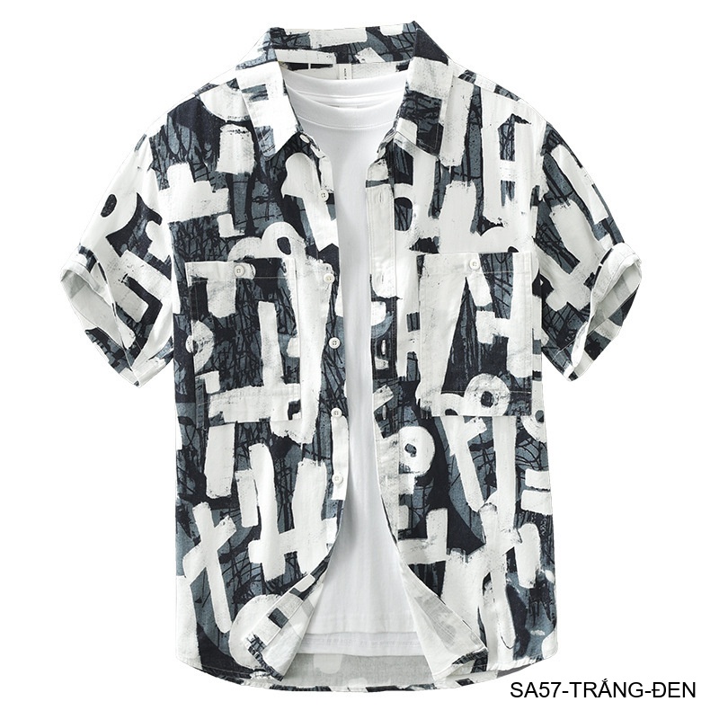 SA57 - Áo sơ mi nam tay ngắn phong cách Nhật Bản họa tiết nghệ thuật, chất cotton thoáng mát, form regular_thumbnail_10