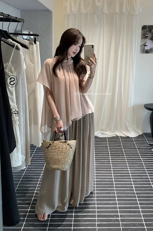 Lucas - Set áo voan cổ dựng dáng suông vạt lệch + chân váy xòe voan dáng dài_thumbnail_4