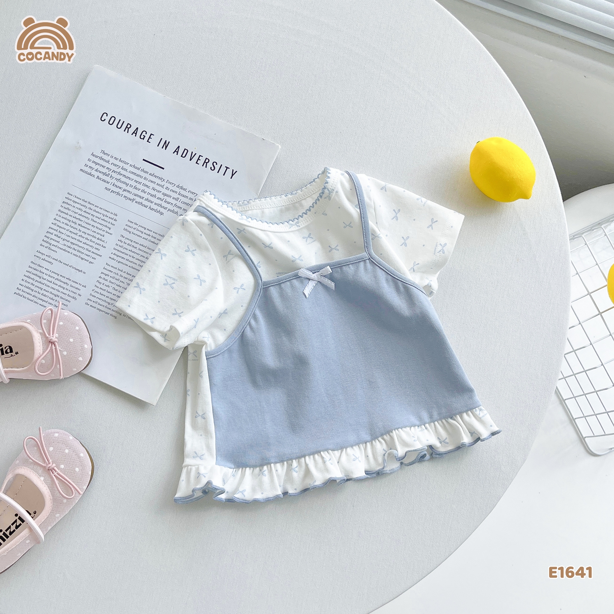 Áo cộc thun XANH phối nơ giả yếm_thumbnail_2