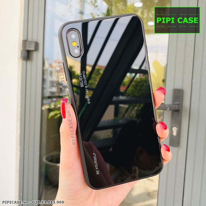Ốp Lưng iPhone XS Max - Glass Two Color - Đen