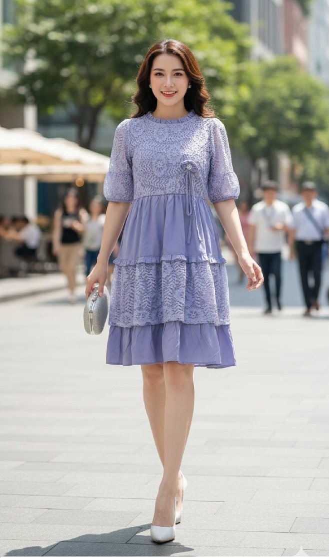 XH14231- SALE đầm suông ren xanh (ren phối linen)