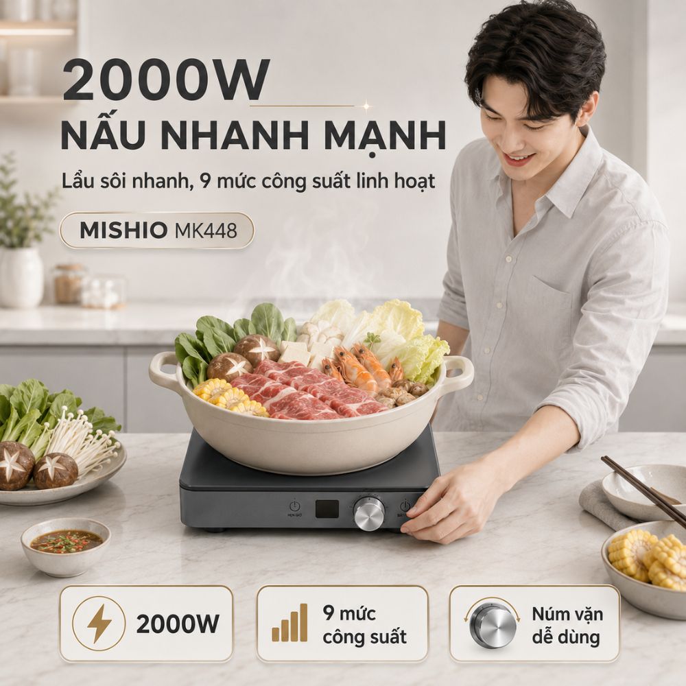 Bếp Từ Đơn Mishio MK448 Công Suất 2000W - Mặt Kính Kanger Hạng A_thumbnail_9