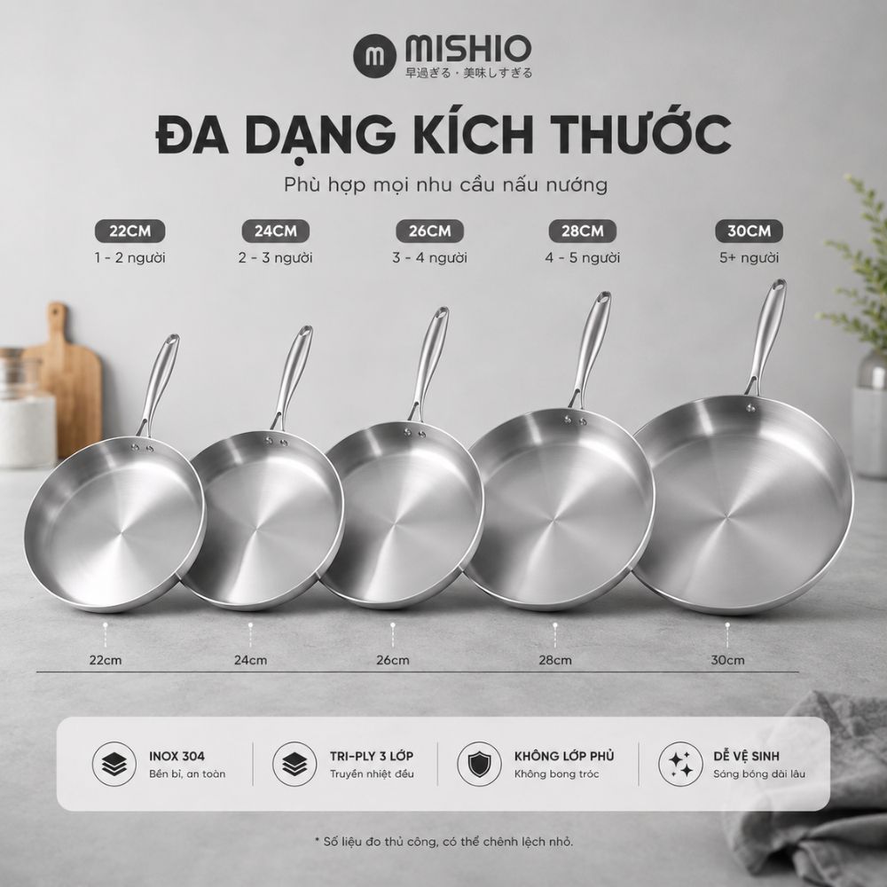 Chảo Inox đáy từ 3 Lớp Mishio Size 22 cm MK433 – Đúc Nguyên Khối, Đáy Từ, An Toàn Vượt Trội_thumbnail_8
