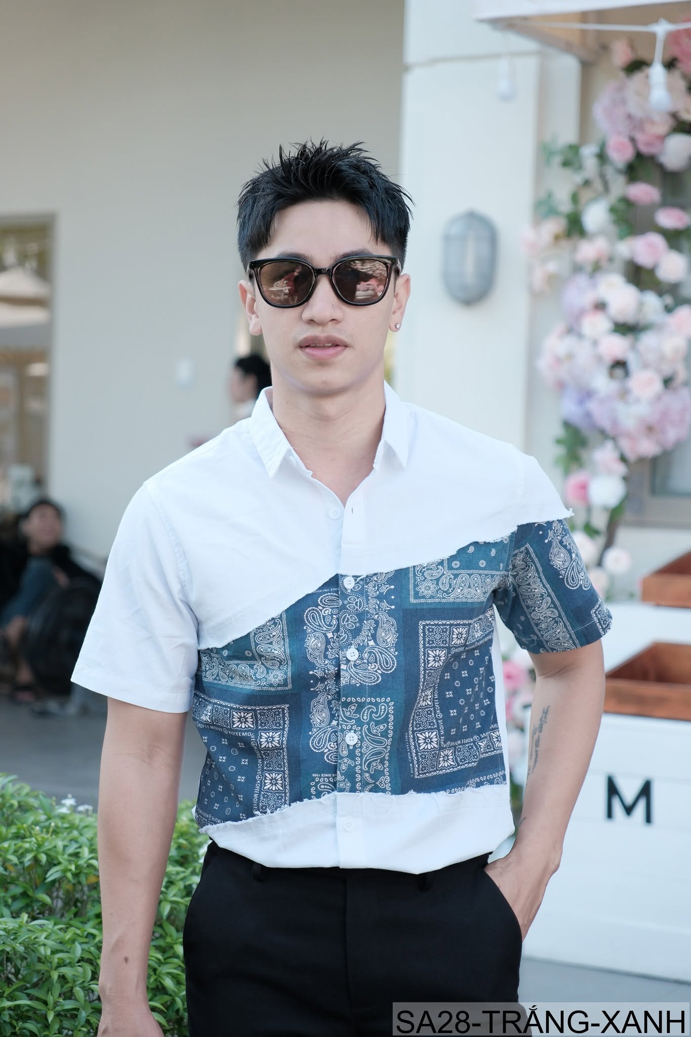 SB2 - Áo sơ mi nam ngắn tay phối màu bandana, cotton mát mẻ, dáng rộng streetwear mùa hè