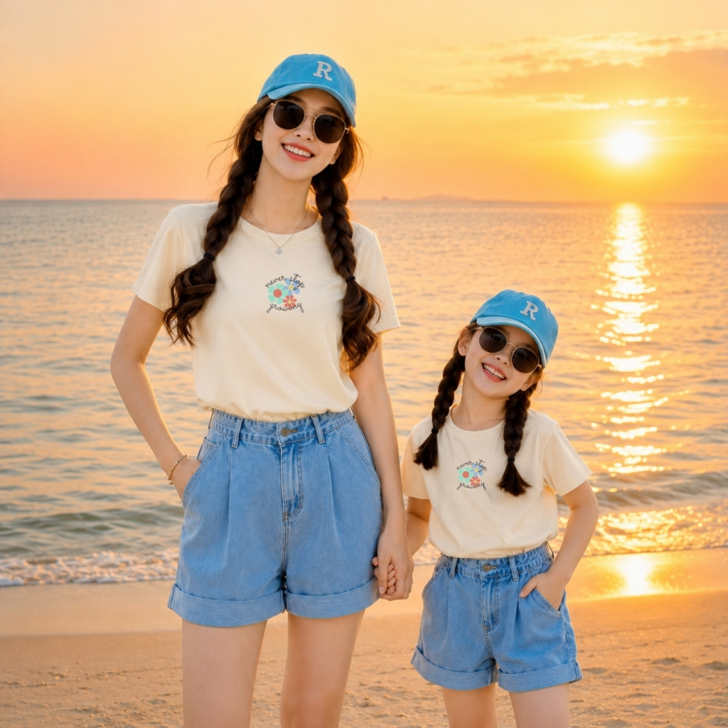 Áo đôi Mẹ & Bé Gái hình hoa, chữ 