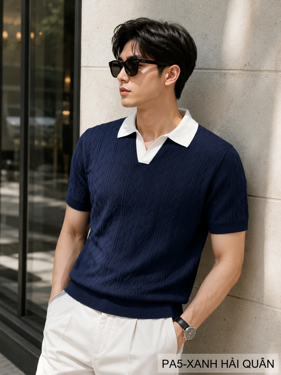 PA5 - Áo Polo Nam Mùa Hè Chất Jacquard Co Giãn, Cổ V Phối Màu Thời Trang, Dáng Ôm Thoáng Khí_thumbnail_1