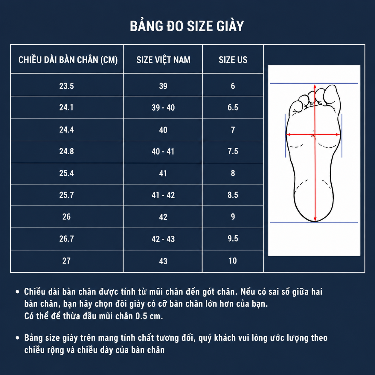 Hướng dẫn chọn size giày