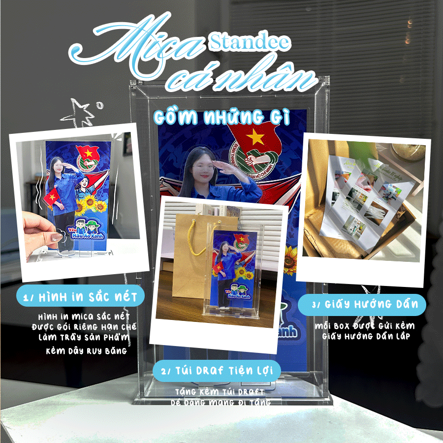 (Tặng Túi) Hộp Quà Standee 3D tặng Đoàn viên - Mô Hình Mica Lắp Ghép, Decor Kỷ Niệm, In Theo Yêu Cầu