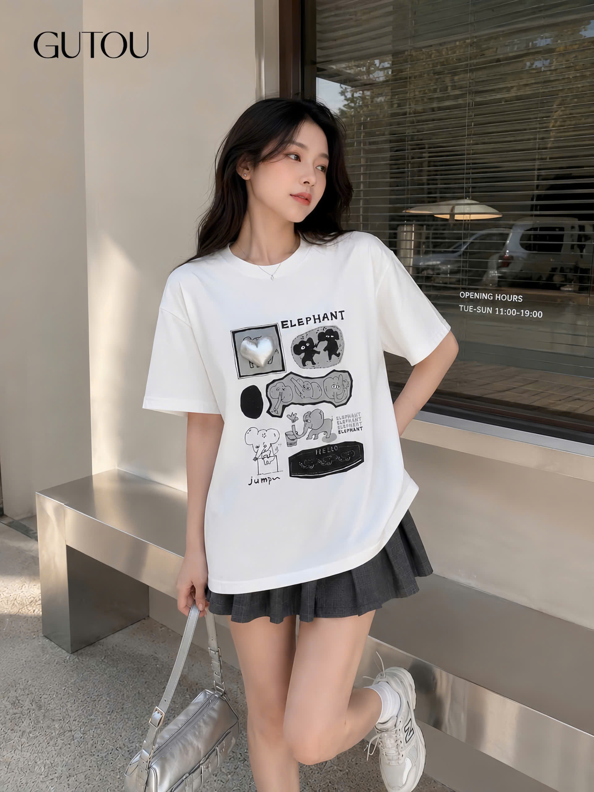 [ GUTOU ] Áo Thun Form Rộng In Graphic Elephant Trái Tim_thumbnail_4