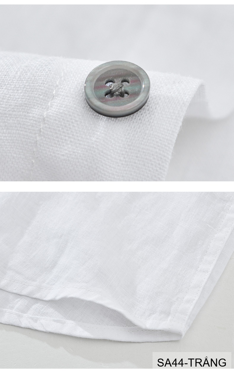 SA44 - Áo sơ mi nam tay ngắn vải lanh thoáng mát phong cách Nhật, cổ lật thêu logo nhỏ_thumbnail_9