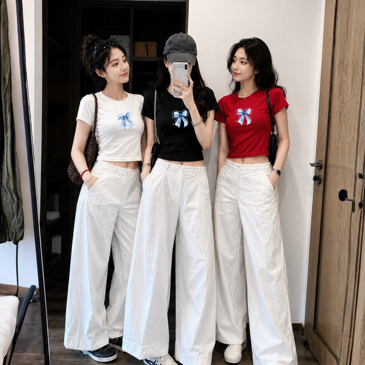 [Form ôm] Áo croptop body in nơ xanh nhiều chữ - Loza CR8610 CR8610