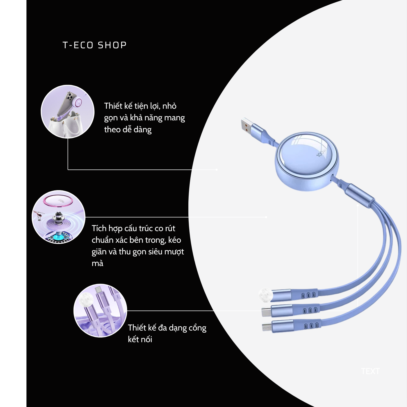 T-ECO SHOP | Cáp Sạc WEKOME WDC-18 100W 3 Trong 1 Dây Rút Gọn Hỗ Trợ Sạc Và Truyền Dữ Liệu_thumbnail_6