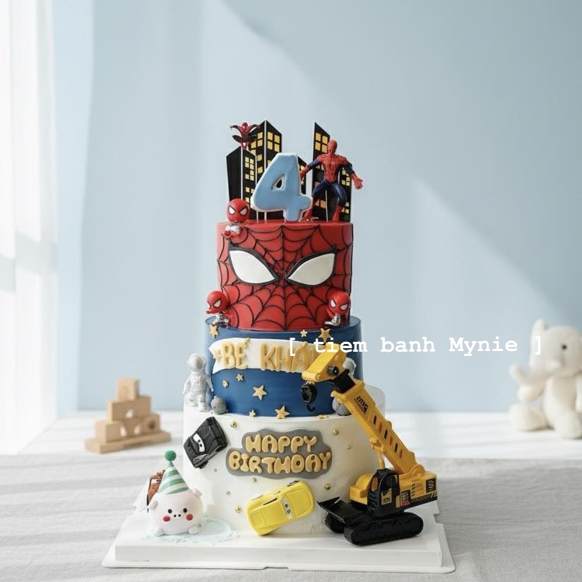 Bánh cho bé trai 3 tầng chủ đề Spider Man, Xe và Vũ trụ TH0078