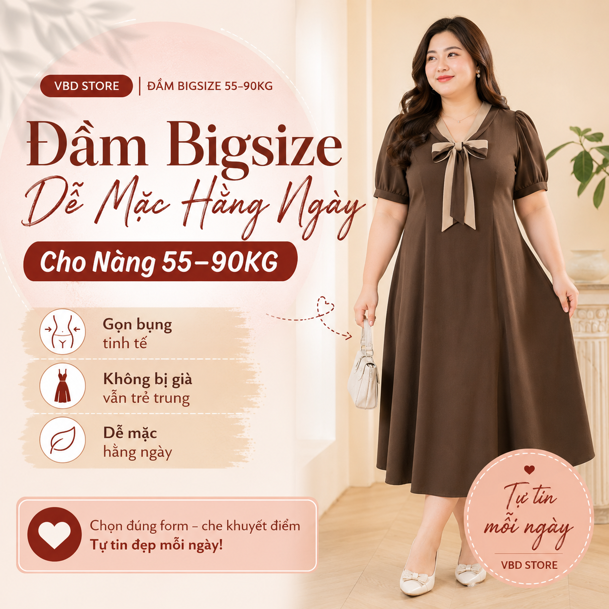 Đầm Bigsize Dễ Mặc Hằng Ngày Cho Nàng 55–90kg