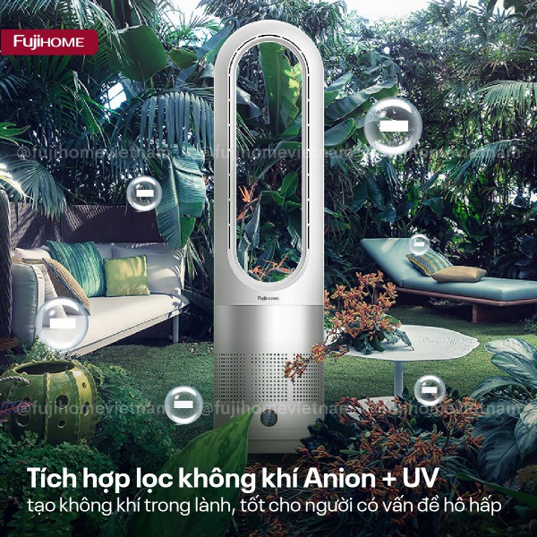Quạt không cánh mini, lọc không khí khử khuẩn Anion + UV kết nối WIFI Fujihome BF18_thumbnail_7