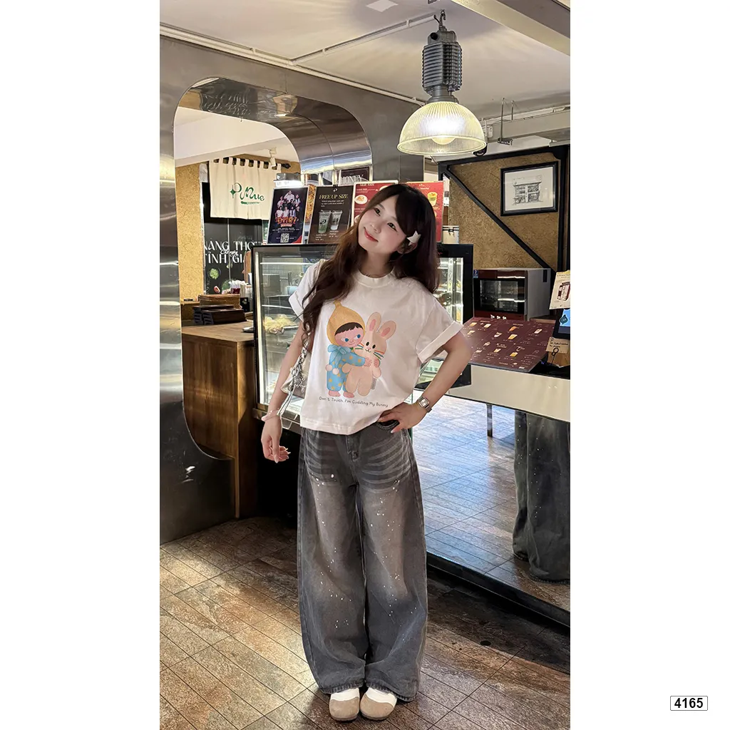 Áo thun nữ form boxy hoạt hình thỏ bông đáng yêu Miucho 4165_thumbnail_5