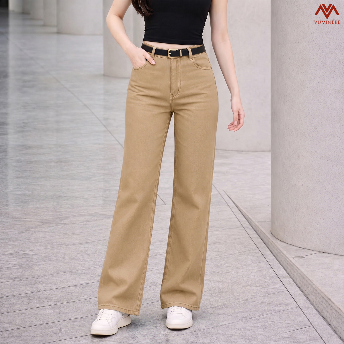 Quần Jeans nữ VUMINÉRE - Flared Jeans dáng loe nhẹ, mang đến vẻ ngoài thời thượng và Retro