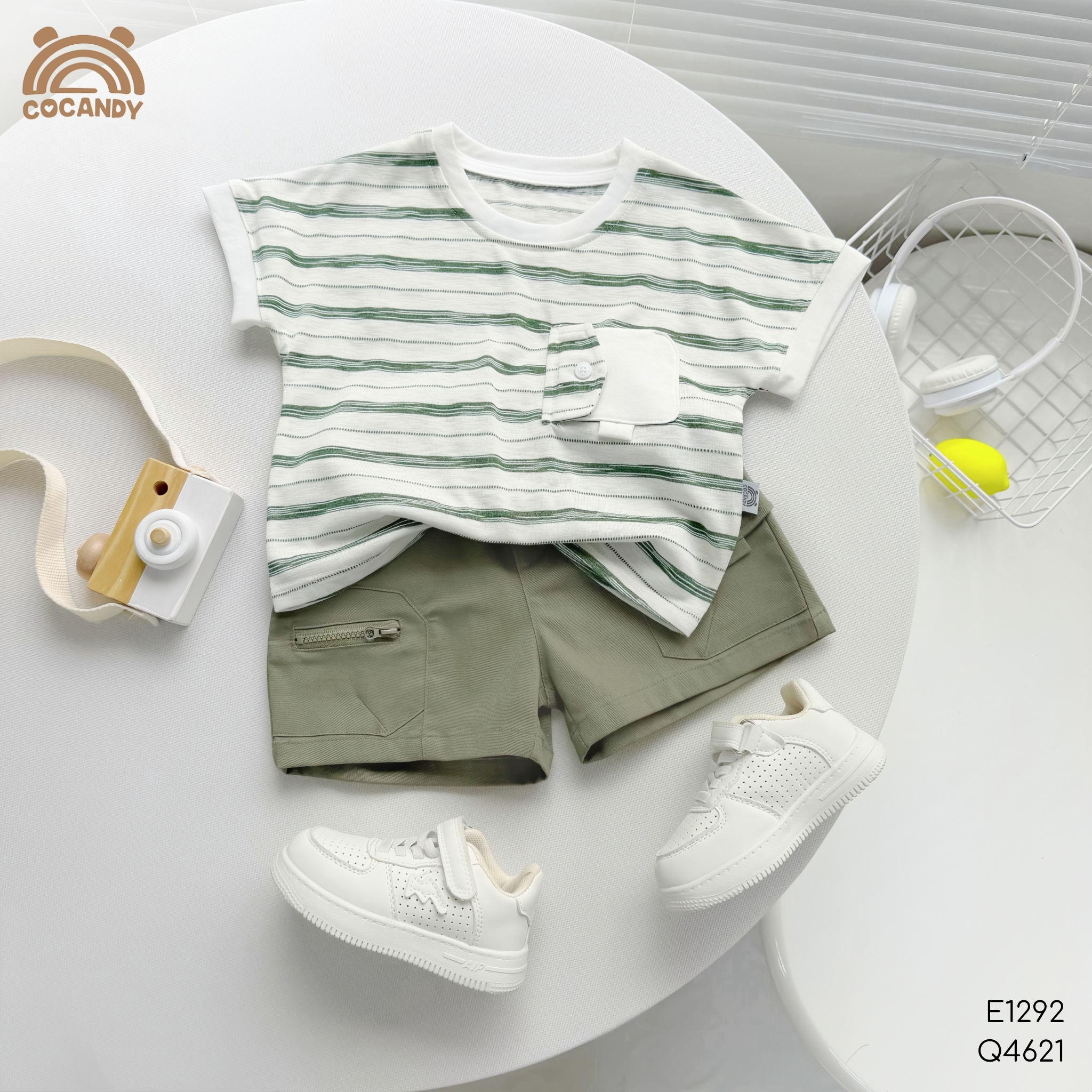 Áo cộc kẻ XANH LÁ phối túi hòm thư