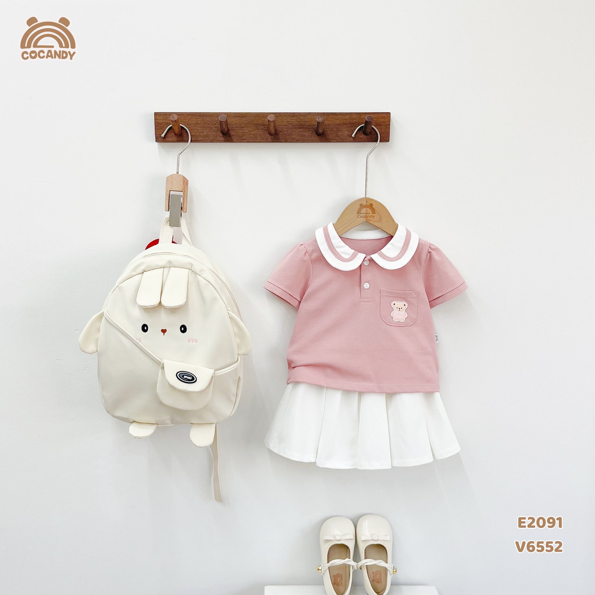 Áo cộc polo HỒNG túi tag gấu nâu