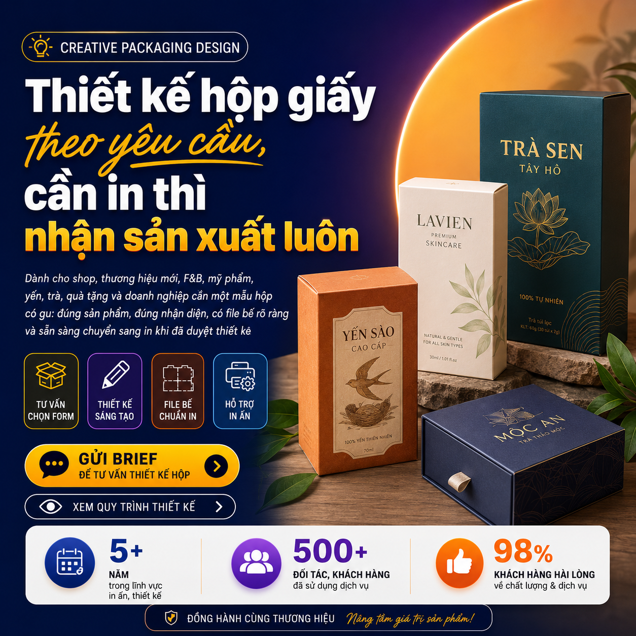 Thiết kế hộp giấy theo yêu cầu, nhận in luôn | Quảng Cáo In Ấn SG