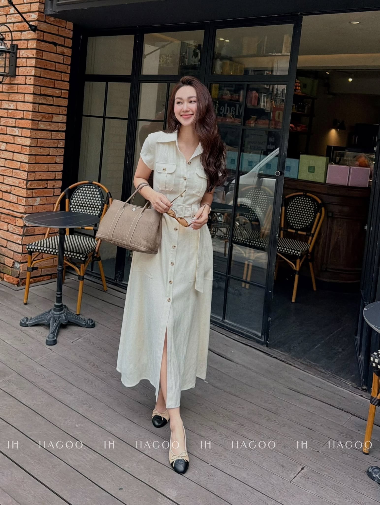 Váy tay hến túi ốp ngực