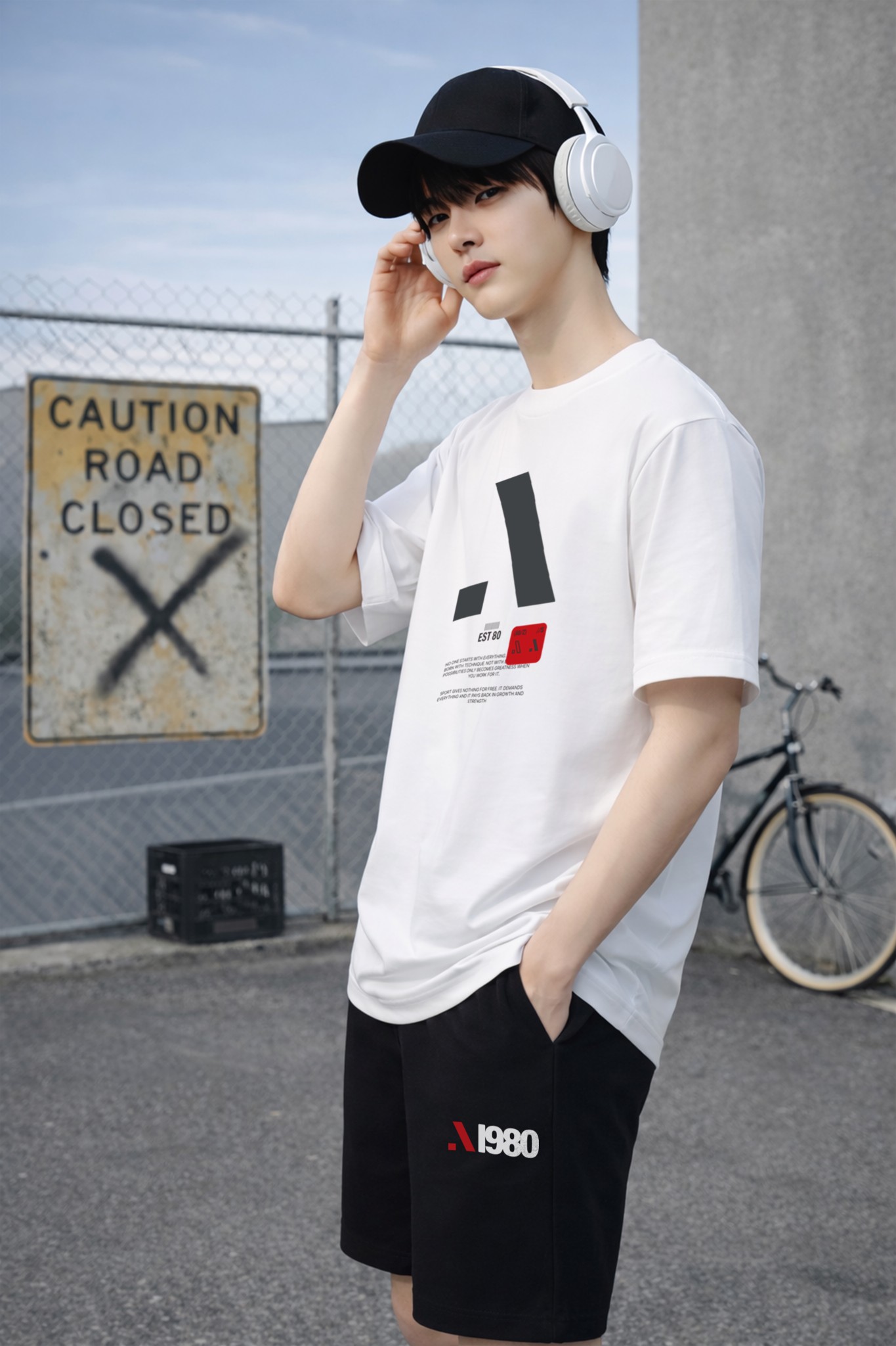 Áo phông bé trai màu trắng in EST 80