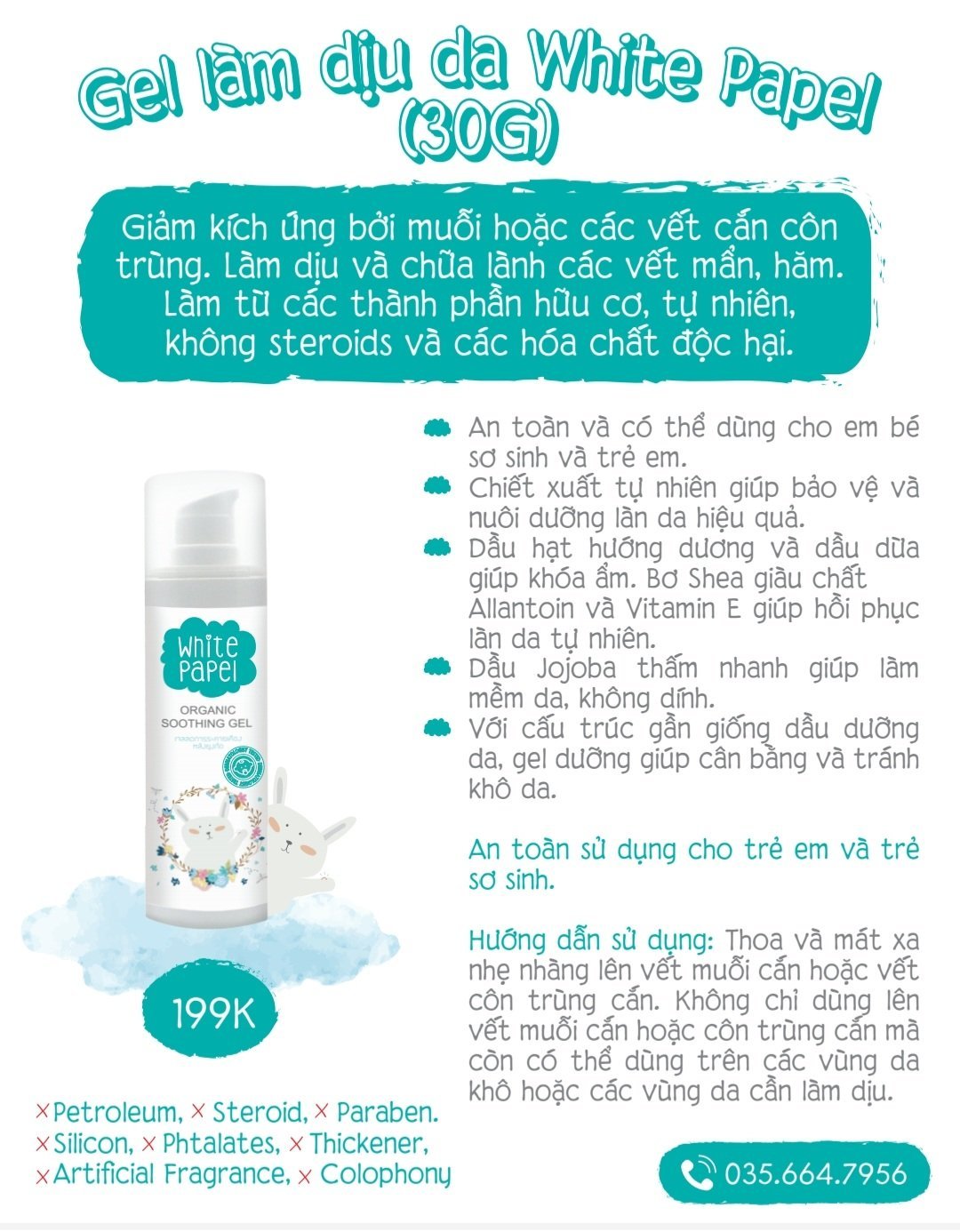 Gel làm dịu da white papel 30g