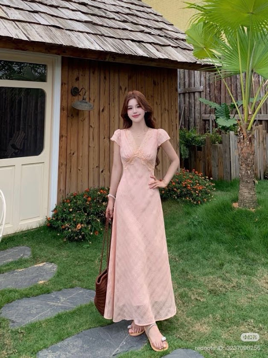 Lucas - Váy voan vải sọc chéo cổ tim tay hến viền chéo ngực dáng dài maxi_thumbnail_3