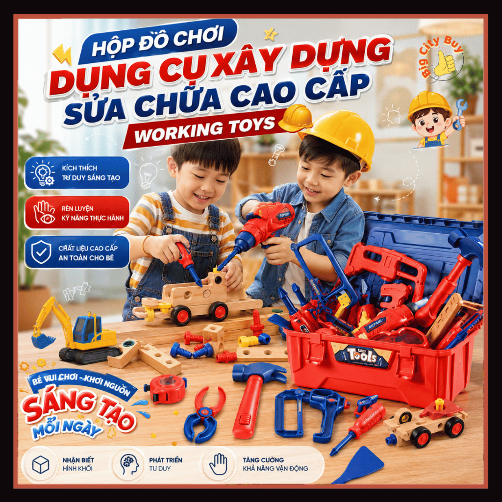 Bộ Đồ Chơi Dụng Cụ Sửa Chữa Working Toys Máy Khoan Điện Hộp Công Cụ Lắp Ráp Kỹ Sư Xây Dựng Cho Bé BigcityBuy 339BDC