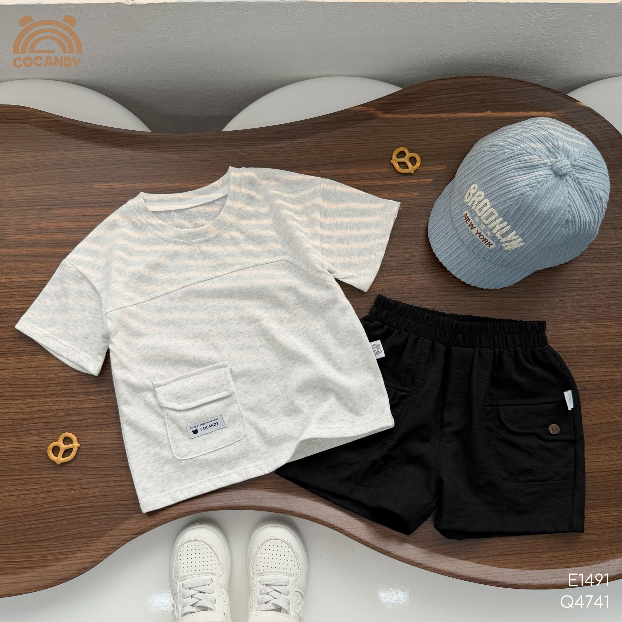 Áo cộc thun GHI NHẠT phối túi lệch CCD_thumbnail_1