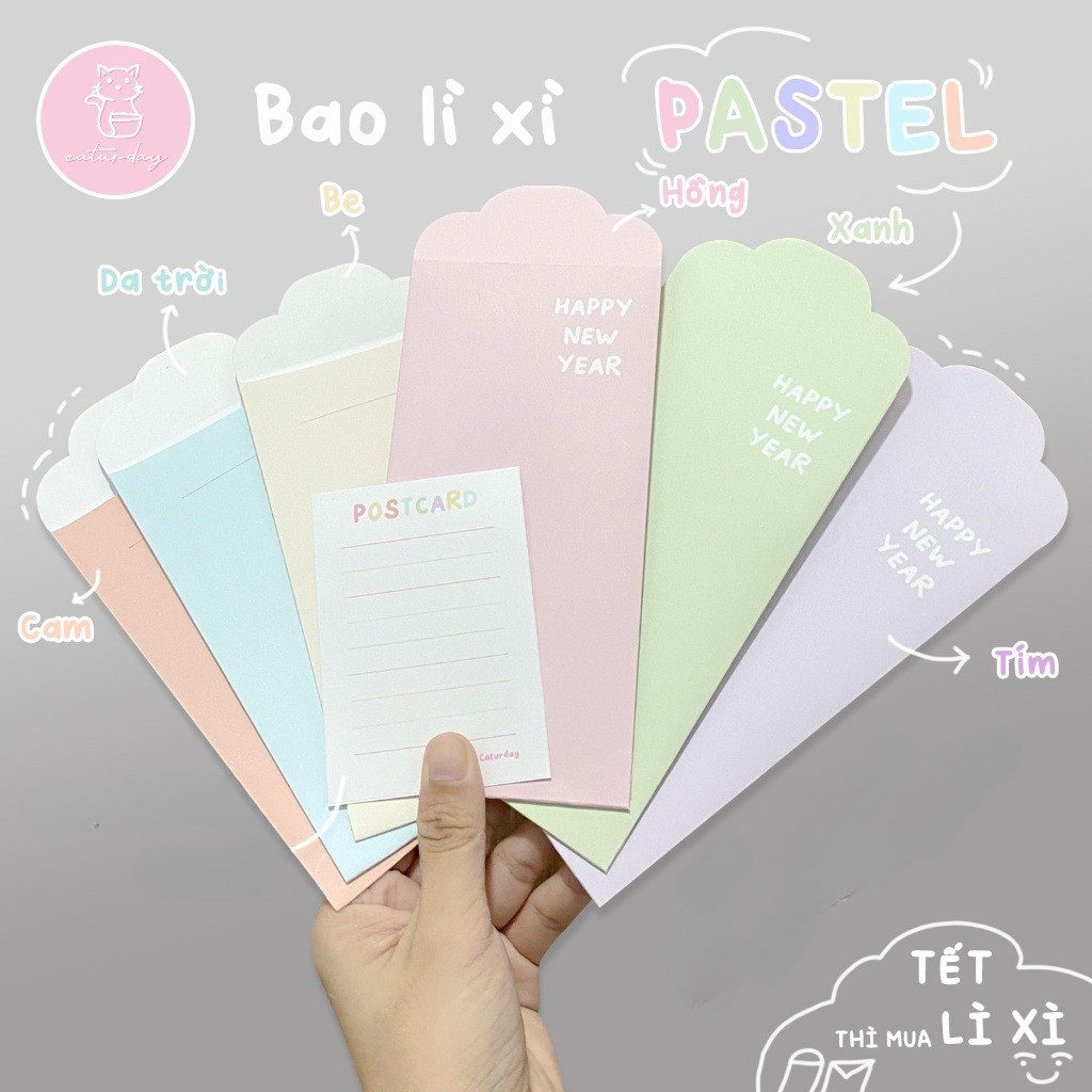 Bộ bao lì xì "BASIC PASTEL" 6 chiếc, dáng dài lớn  | Caturday