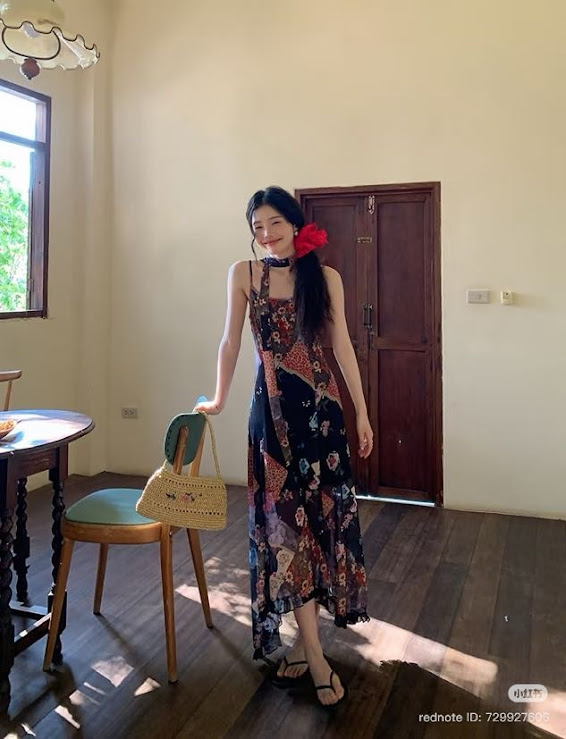 Lucas - Váy 2 dây thổ cẩm dáng dài bèo gấu, kèm dây khăn_thumbnail_6