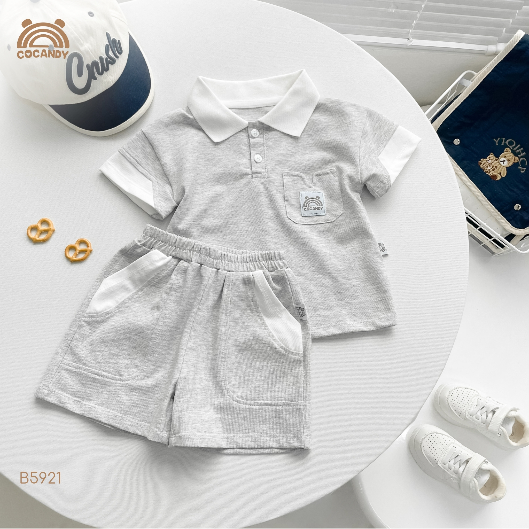 Bộ cộc thun GHI phối trắng cổ kép_thumbnail_5