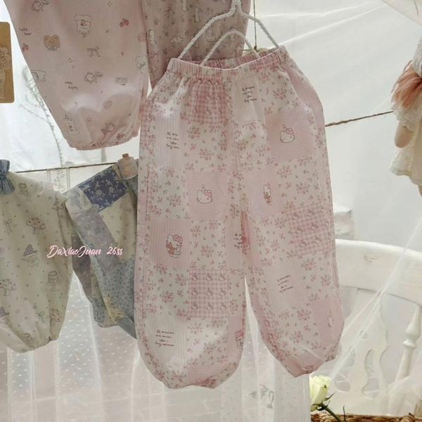 DX04 - Quần dài thô họa tiết Kitty màu hồng hãng DXJ (sz 90-140)