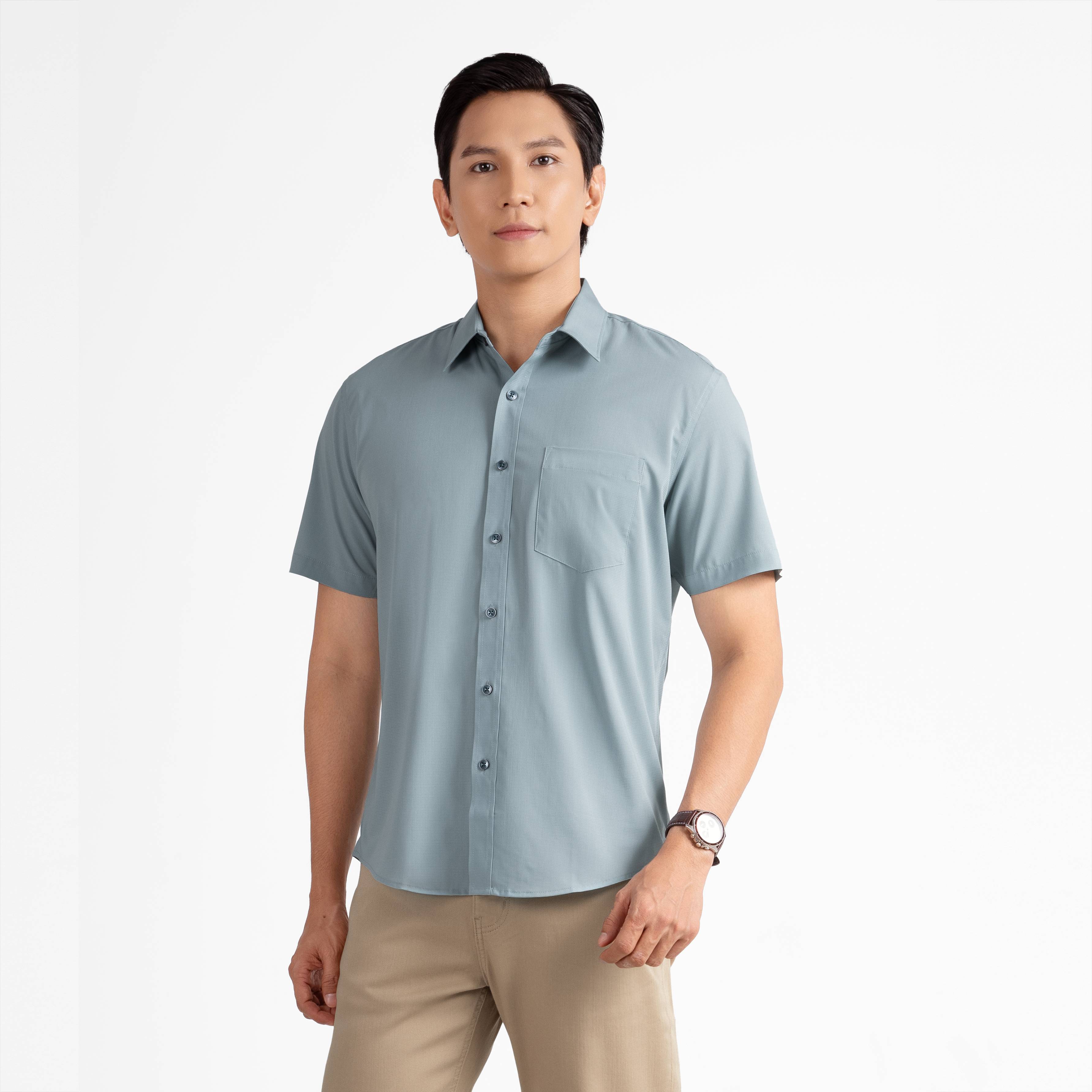 Áo Sơ Mi Nam Trơn Lỗ Thoáng Khí S42 - Vải Bamboo - Form Regular Fit