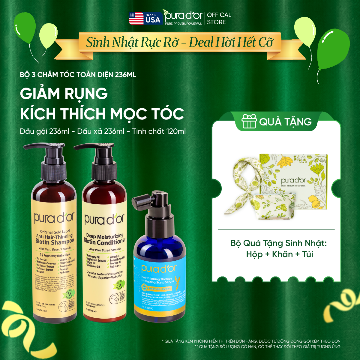 [Box Nâng Chuẩn Giảm Rụng] Bộ Gội Xả Tinh Chất Hữu Cơ Mọc Tóc, Giảm Rụng Tóc, chăm sóc tóc toàn diện Pura D'or 236ml