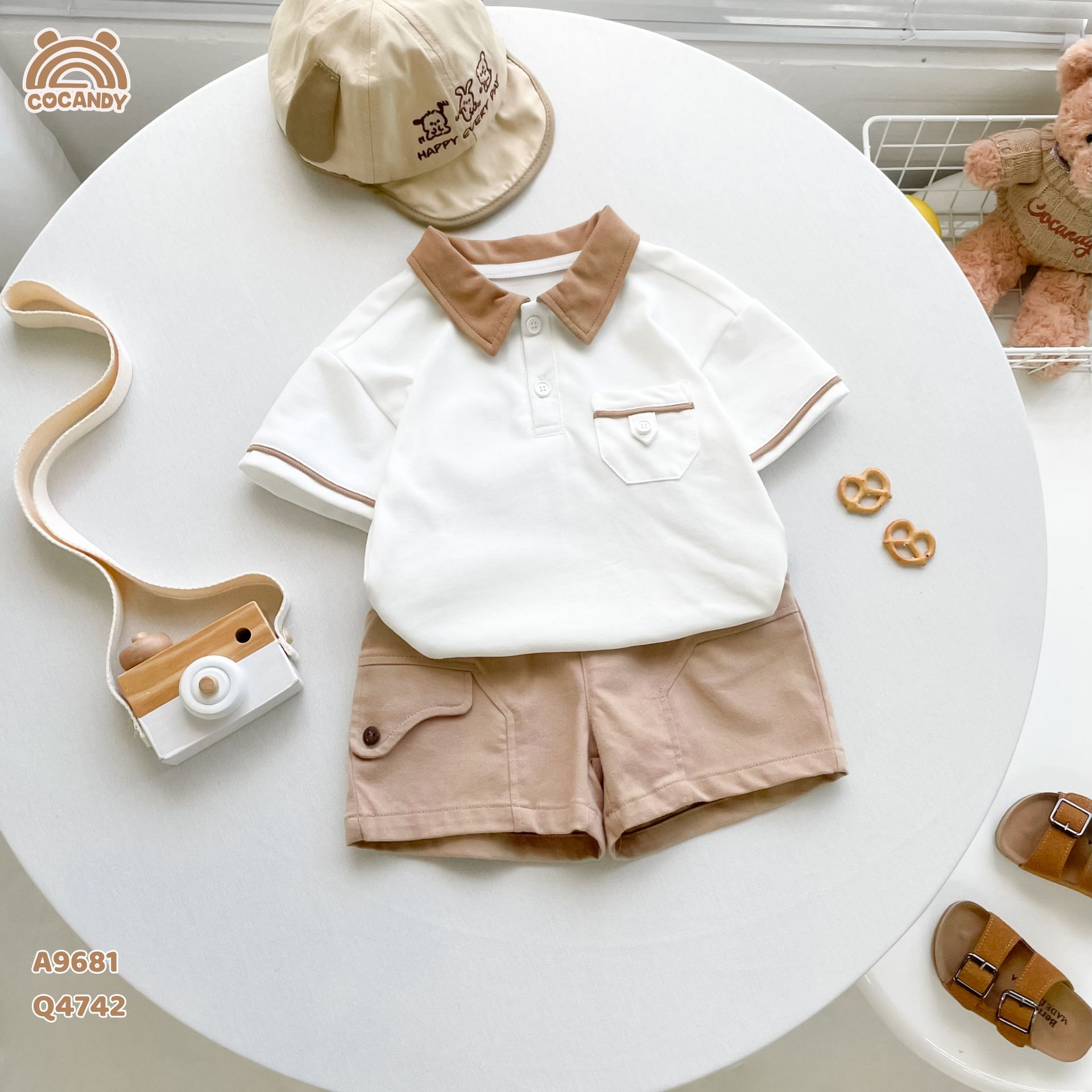 Áo cộc polo TRẮNG phối cổ nâu