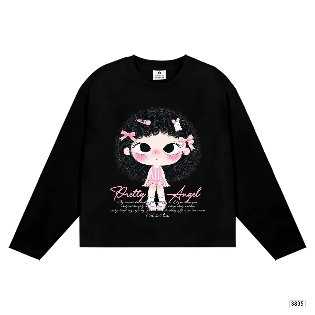 Áo thun boxy tay dài Pretty Angel bé gái tóc xoăn Miucho 3835_thumbnail_8