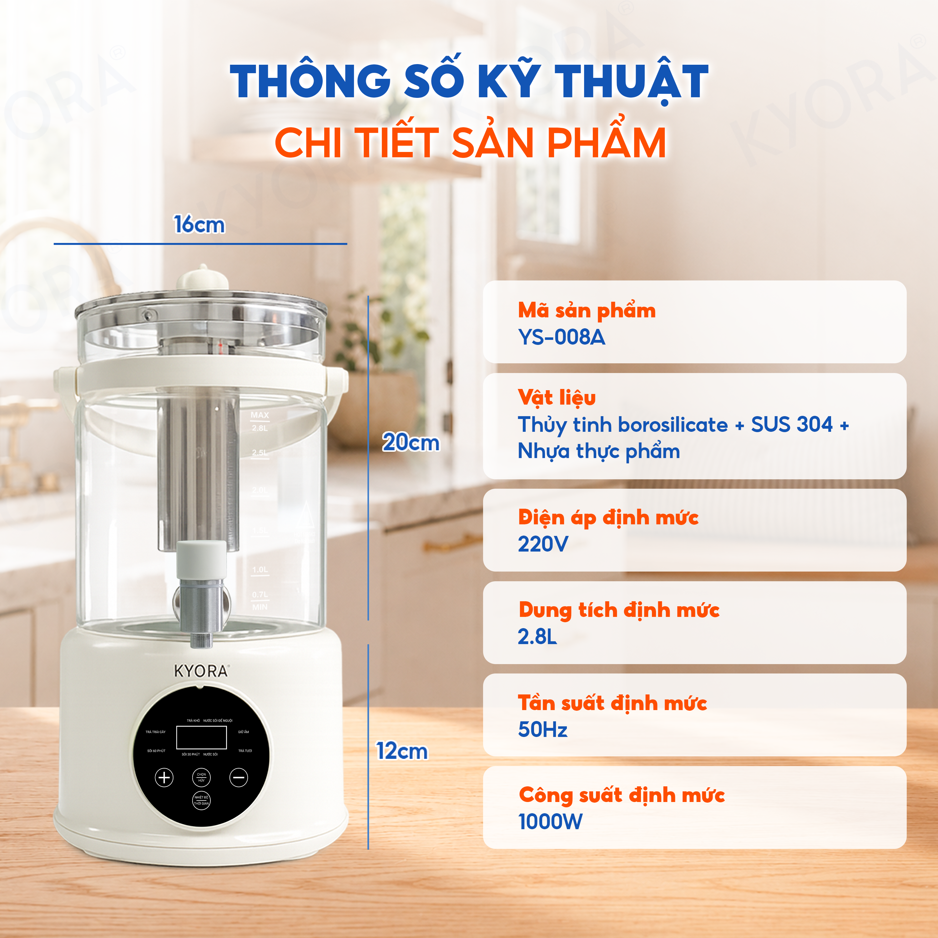 Ấm Đun Nước Giữ Nhiệt Đa Năng 8in1 Kyora 2.8L - 8 chức năng đun nấu - Giữ nhiệt 48H liên tục - Kèm lõi lọc trà_thumbnail_6