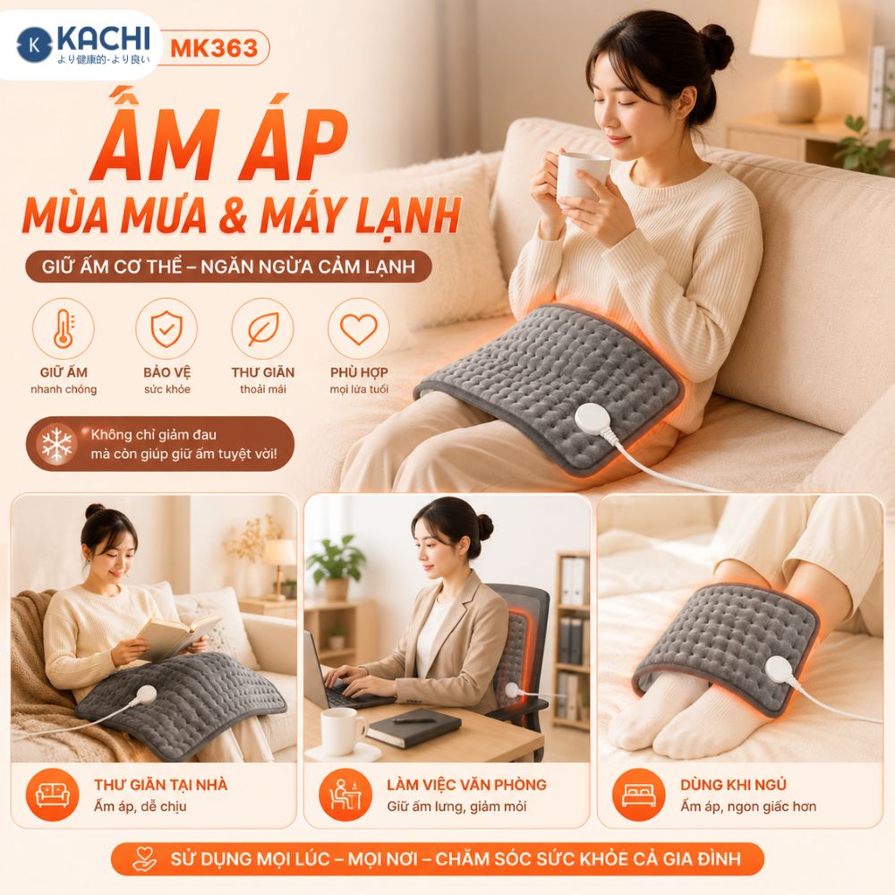 Thảm Chườm Nóng Kachi MK363 giảm đau nhức, đệm sưởi ấm, chăn điện_thumbnail_6
