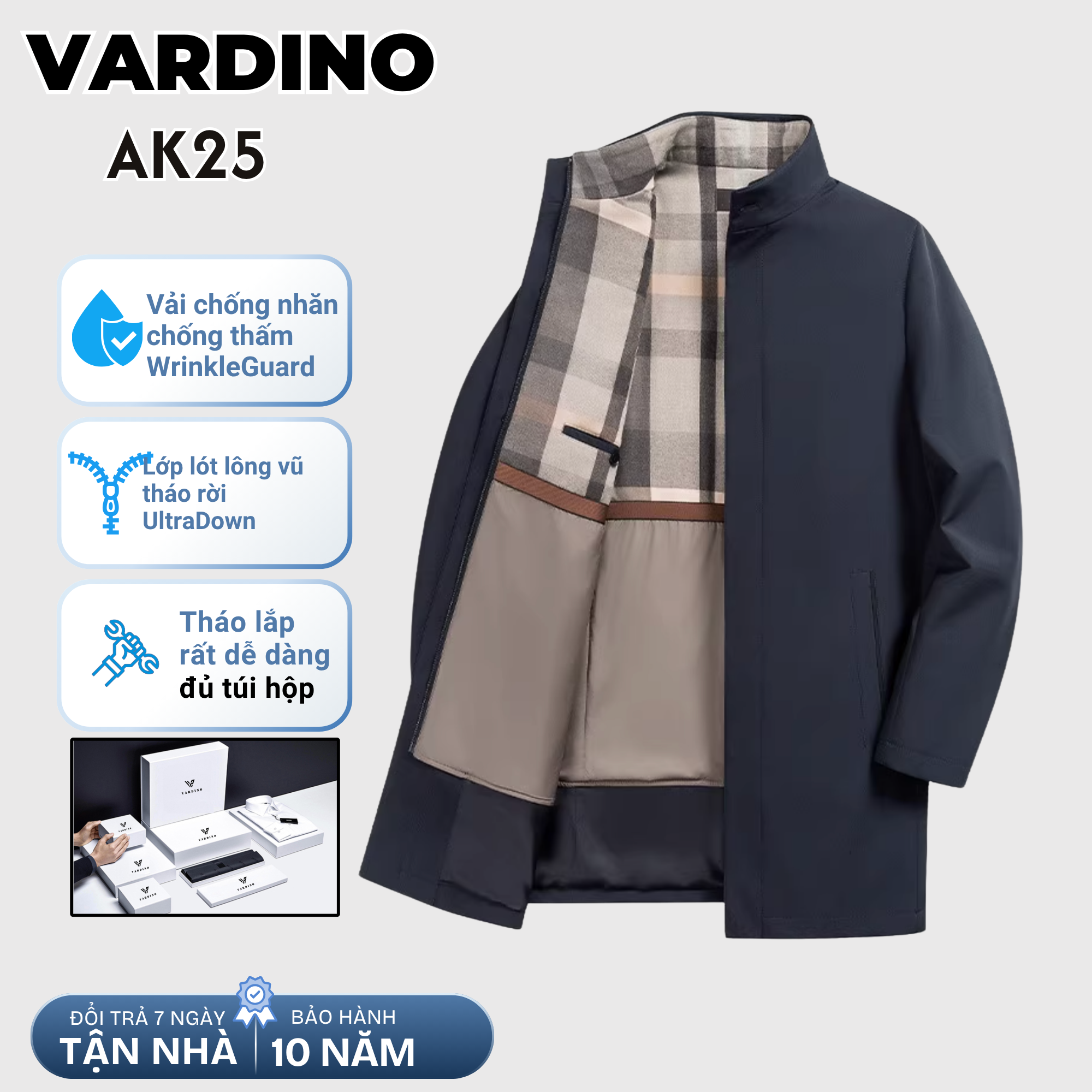 Áo khoác măng tô nam cổ đứng có lót tháo rời Vardino AK2526_thumbnail_5