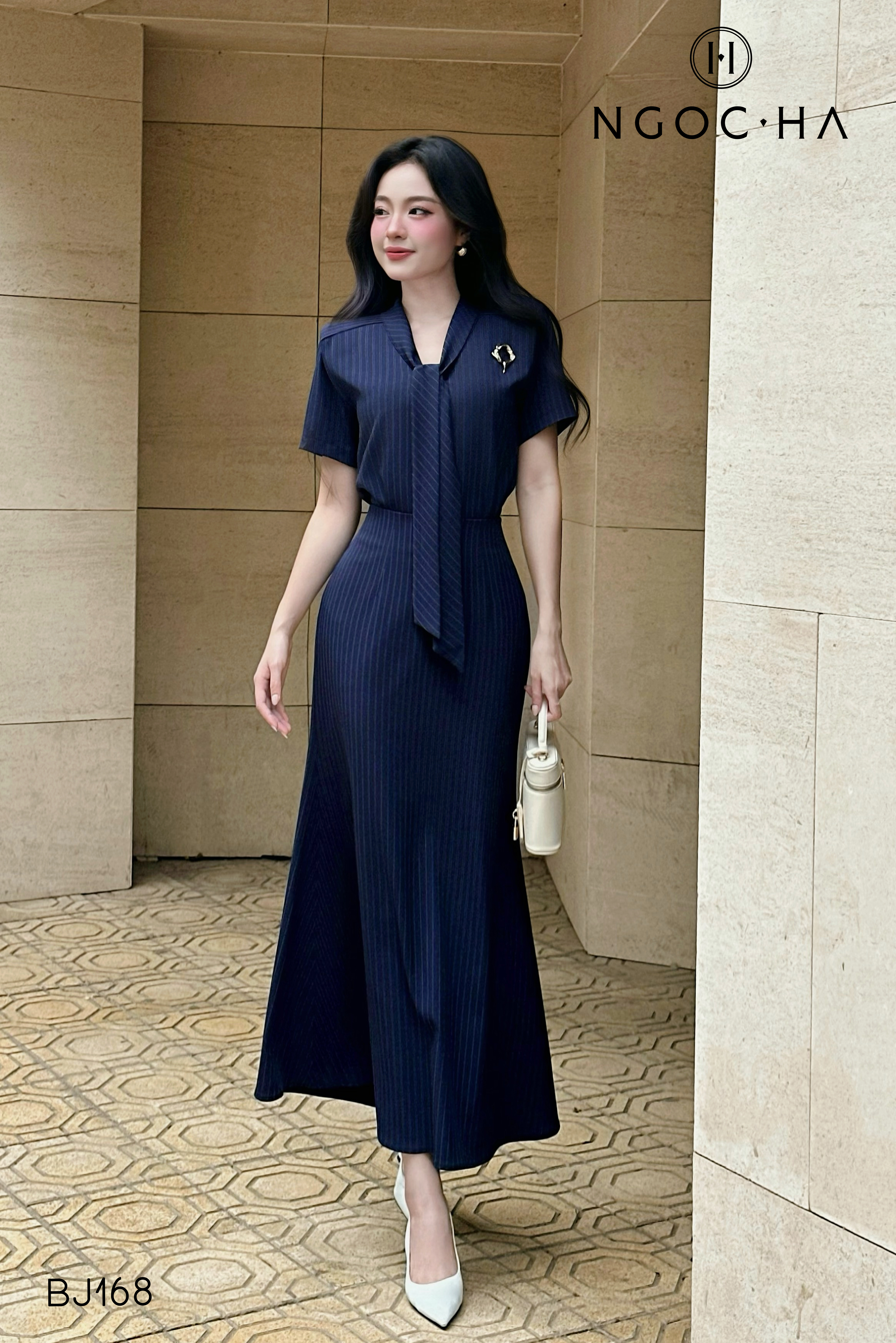 Elena Set_ Bộ Áo Mix Chân Váy Đuôi Cá Kẻ Sọc BJ168