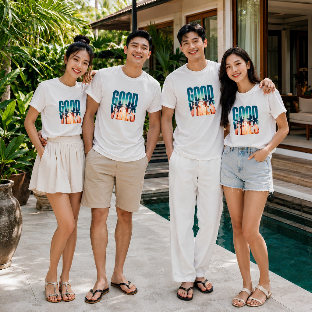 [Form rộng] Áo phông nam nữ đôi, hội, nhóm du lịch màu trắng nhiều hình chữ-  LOZA  G001_thumbnail_0
