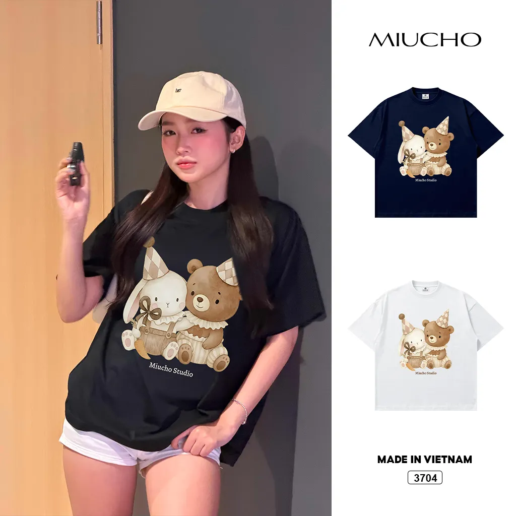 Áo thun nữ form boxy thỏ và gấu Miucho 3704