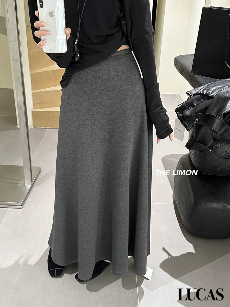 Chân váy dáng xòe dài thun basic